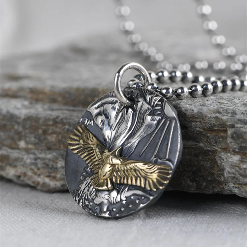 Necklace Pendant Pure 925 Sterling Silver Flying Eagle Round Card Luxury High Quality Jewelry 2025 Trend Man Necklaces Woman P22