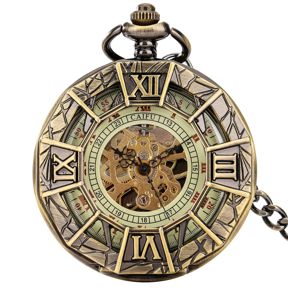 Vintage Bronze Roman Numerals Manual Mechanical Pocket Watch Men Antique Gifts Cool Spider Pattern Back Cover Pocket Clock Man