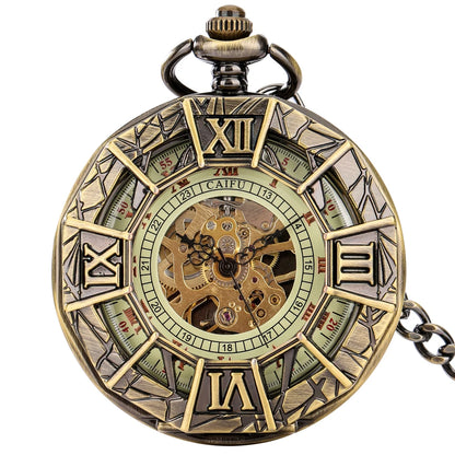Vintage Bronze Roman Numerals Manual Mechanical Pocket Watch Men Antique Gifts Cool Spider Pattern Back Cover Pocket Clock Man