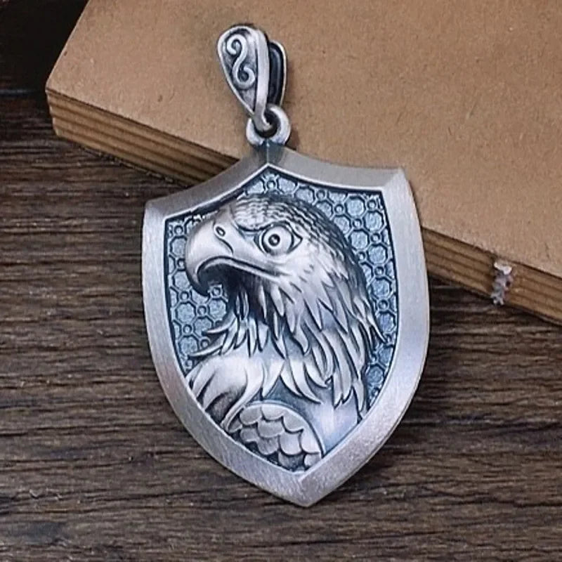 New S999 Sterling Silver Personality Retro Domineering Hip-hop Lion Tiger Head Eagle Faucet Shield Pendant Man.