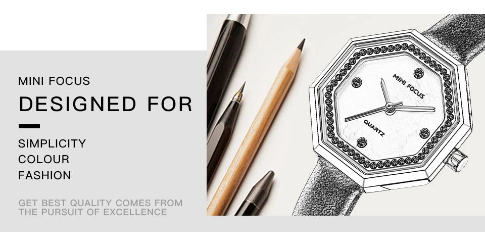 MINI FOCUS 0304 Brand Fashion Women Quartz Watch Luxury Leather Strap Waterproof Casual Girls Wristwatch Elegant Ladies Watches