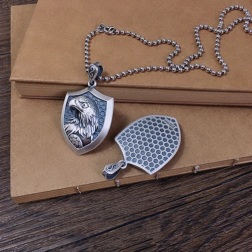 New S999 Sterling Silver Personality Retro Domineering Hip-hop Lion Tiger Head Eagle Faucet Shield Pendant Man.