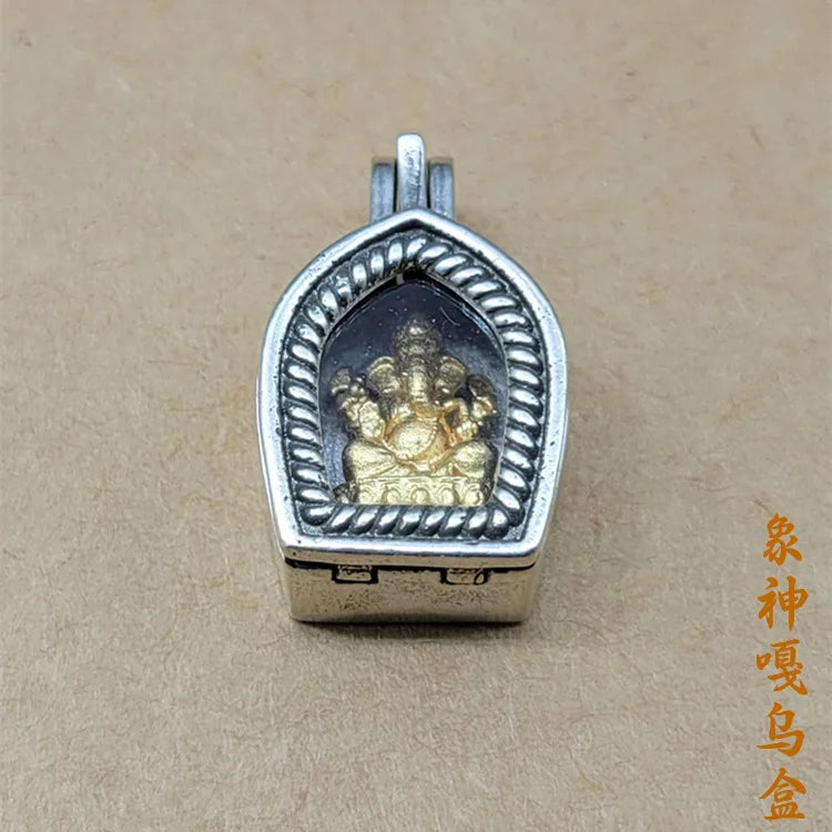 Non Pure Elephant God Gawu Box Tibetan Silver Plated Necklace Pendant DIY Cultural And Buddhist Bead Side Hanging Accessory