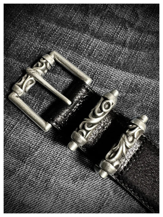 Dark Punk Unisex Vintage Casual Leather Belt Ancient Silver Pin Buckle Vegetable Tanned Leather Cowhide Jeans Belt