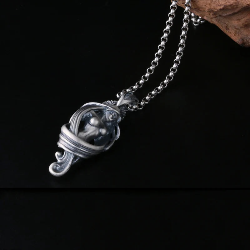 Necklace Pendant Real 925 Sterling Silver Men Women Naked Girl Design Free Leather Rope Chain Vintage Fashion Jewelry 2024 P91