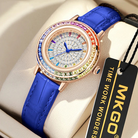Women Fashion Quartz Watch Light Luxury Brand All Sky Star Leather Strap Diamond Jewelry Crystal Ladies Wristwatches Gift