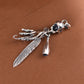 BOCAI New S925 Silver Retro Personalized Trendy Hip Hop Skull Feather Bone Claw Bowling Bottle Men's Pendant