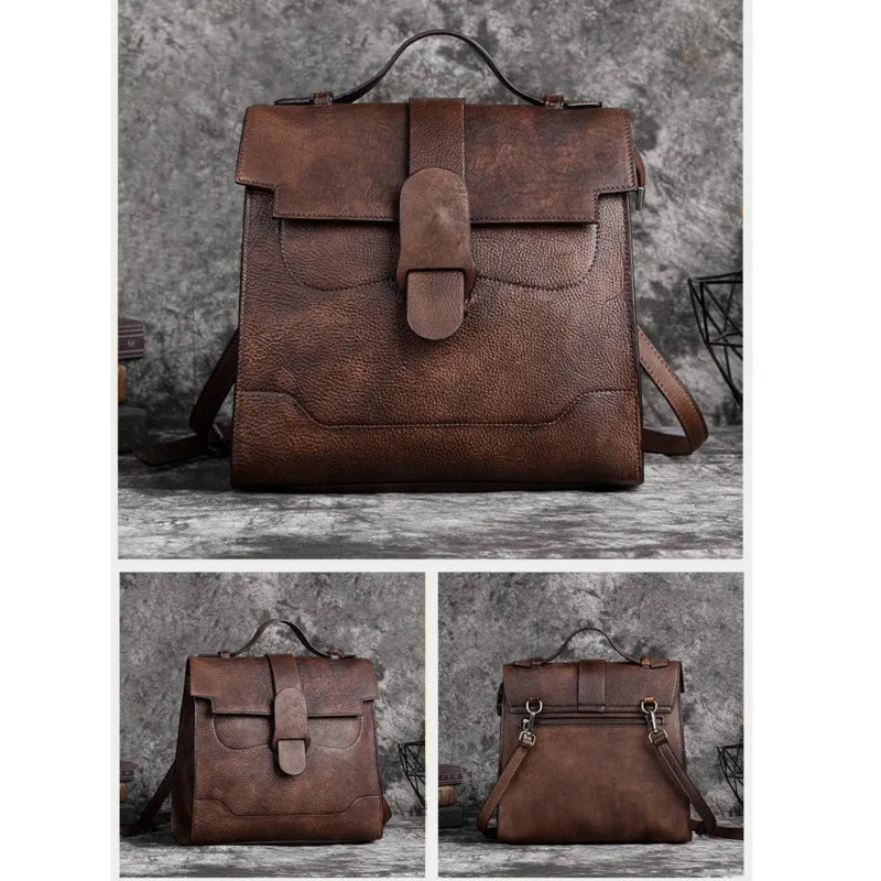 MOTAORA Vintage Genuine Leather Women's Bag For Woman Shoulder Bags 2025 New Hand Painted Ladies Handbag Luxury Girls School Bag