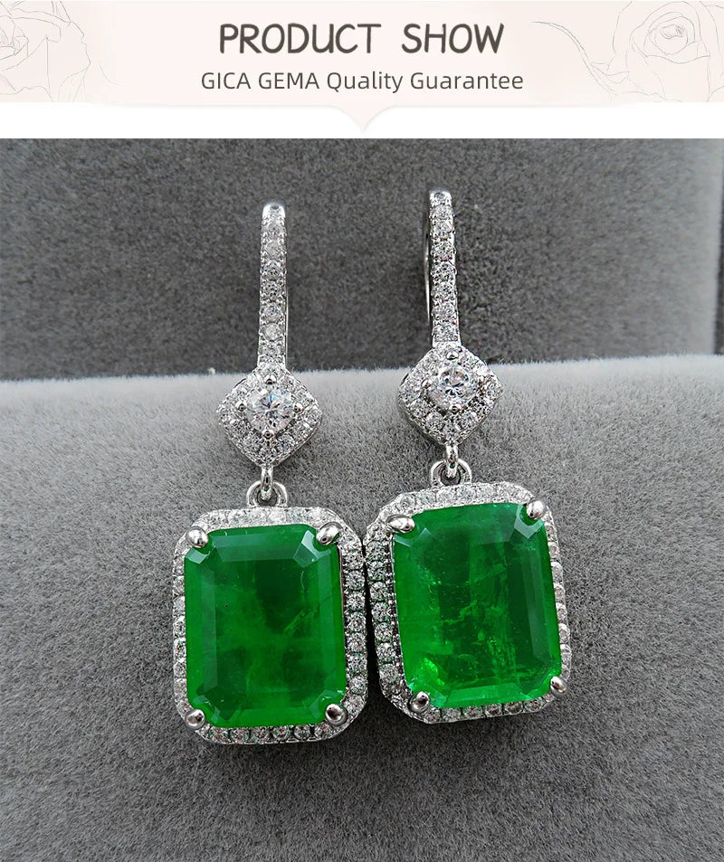 GICA GEMA Women Vintage Earrings Real 925 Sterling Silver Created Emerald 30mm Ear Drop Fashion Female Fine Jewelry Promise Gift