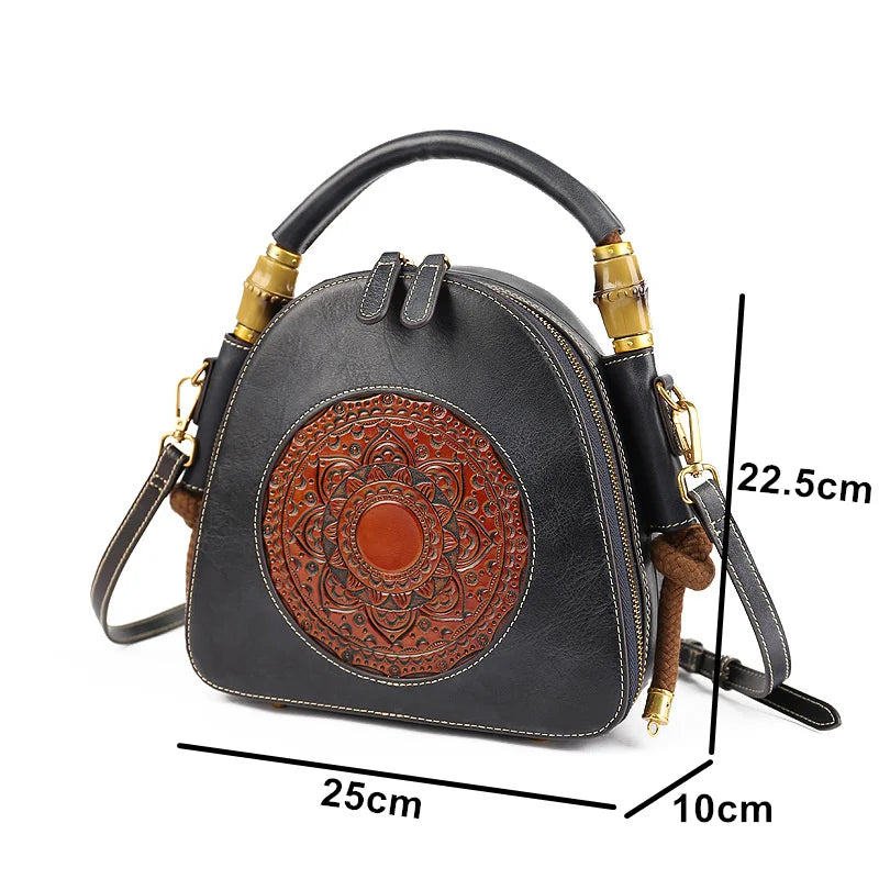 COSMO Luxury Handmade Embossed Women Crossbody Bag 2025 New Retro Genuine Leather Shell Bag Ladies Chinese Style Shoulder Bags