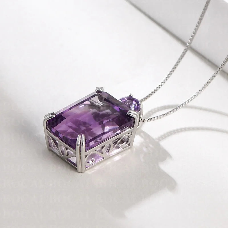 S925 Sterling Silver Charms Pendants for Women Men New Fashion Palace Style Hollow Argentum Edge Inlaid Natural Amethyst Jewelry