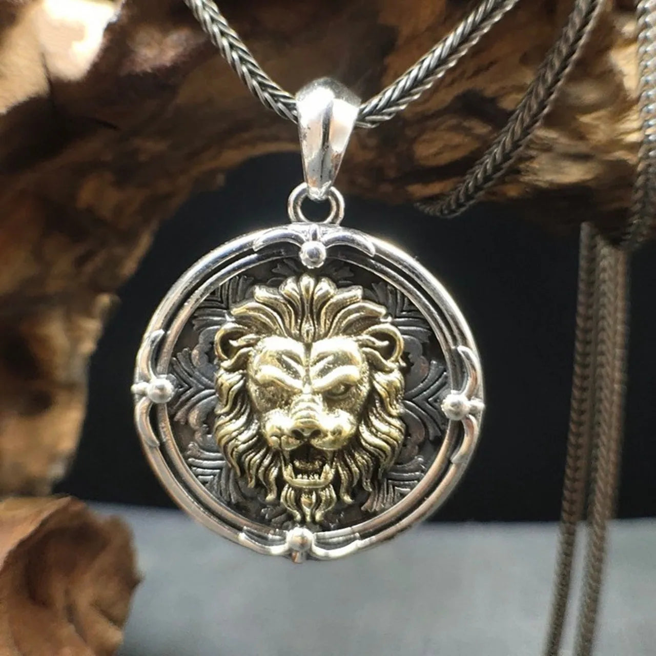BOCAI New style s925 Silver Street Fashion Lion Head Medallion endant Retro Hip-Hop Personality Men's Pendant