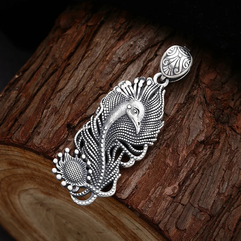 925 Sterling Silver Peacock Bird Locket Necklace - Antique Finish Retro Unique Jewelry Gift