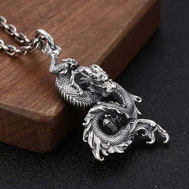 New solid real s925 sterling silver jewelry retro personality good luck dragon pendant stylish Man pendant