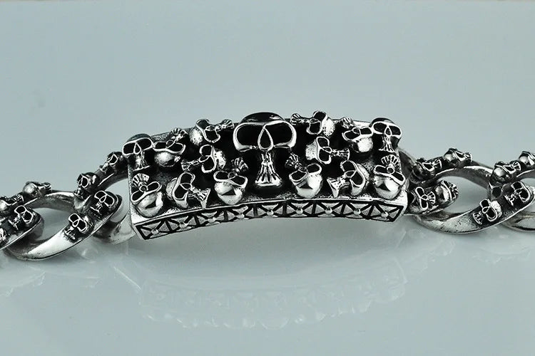 Unibabe Pure Silver Sterling 925 Silver Vintage Skull Carved Chain & Link Lock S925 Bracelet