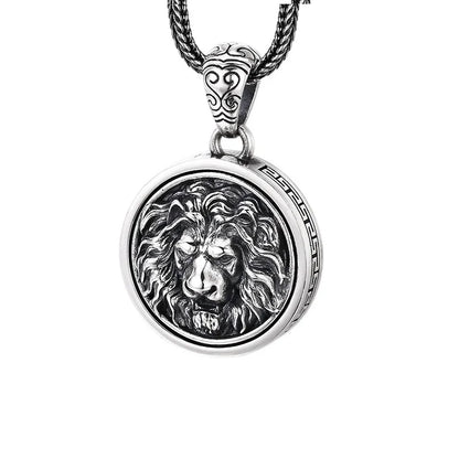 Real S925 Sterling Silver Vintage Domineering Lion Head Medal Chain Pendant Punk Trend Retro Fashion Jewelry
