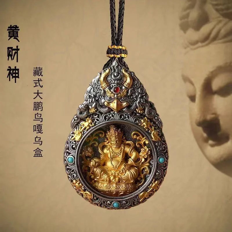 Blessing Yellow Jambhala Tathagata Avalokitesvara Necklace For Men Jewelry Ethnic Style Relief Roc Box Buddha Pendant Women Gift