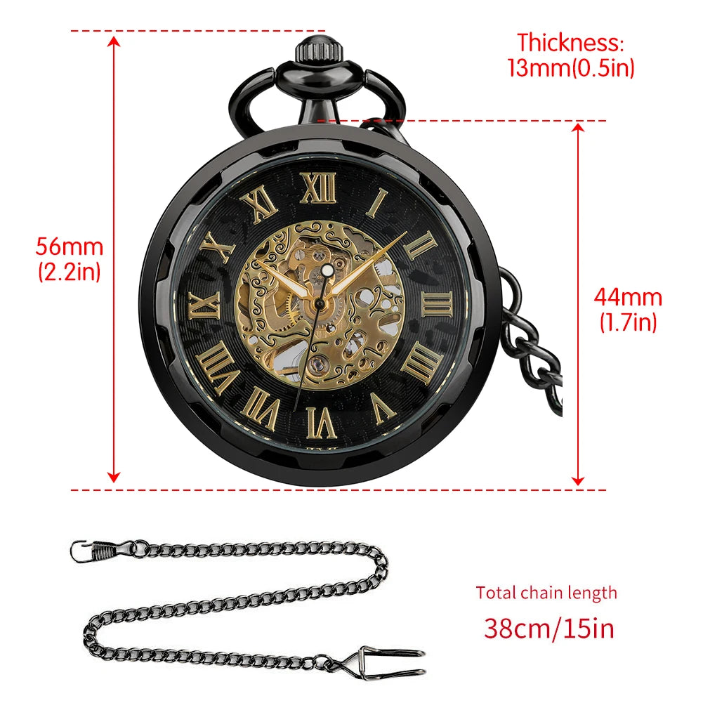 Open Face Roman Numerals Display Mechanical Hand Winding Pocket Watch Elegant Fashion Antique Manual Pocket Clock Gift for Male
