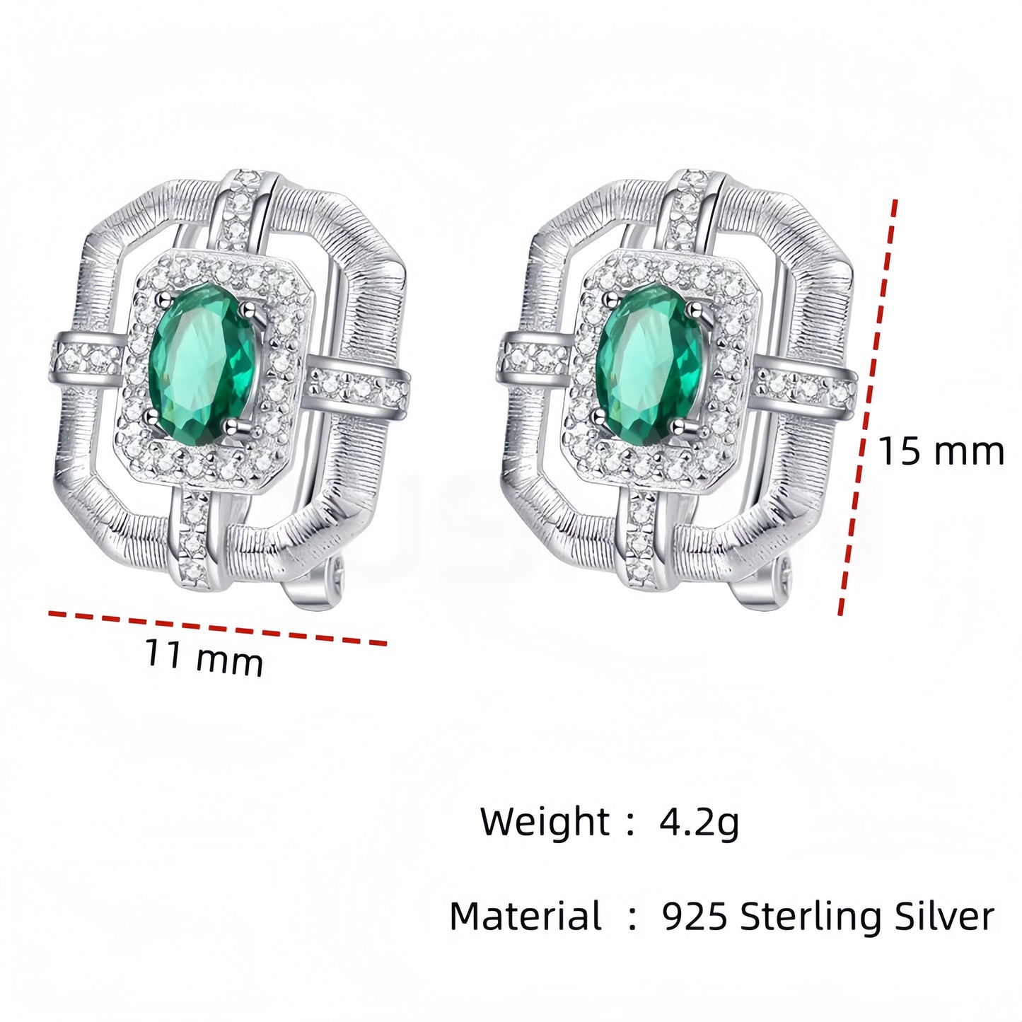 MuShan Luxury Brand Hollow Out Diamond Studded Green Zircon Earrings 925 Sterling Silver Stud Earrings Fine Jewelry