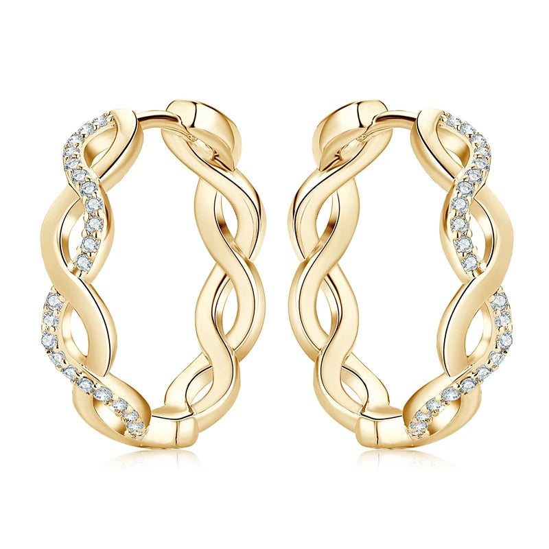 IOGOU Vintage Twisted Hoop Earrings Moissanite D-E 925 Silver 18K Gold Plated Wedding Jewelry for Women Gift Birthday Daily Wear