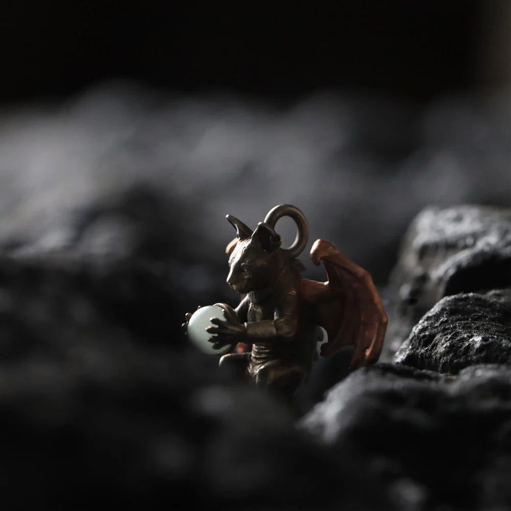 Mistletoe 925 Sterling Silver Vintage Sphinx Cat Demon Pendant Dangle Charm Jewelry