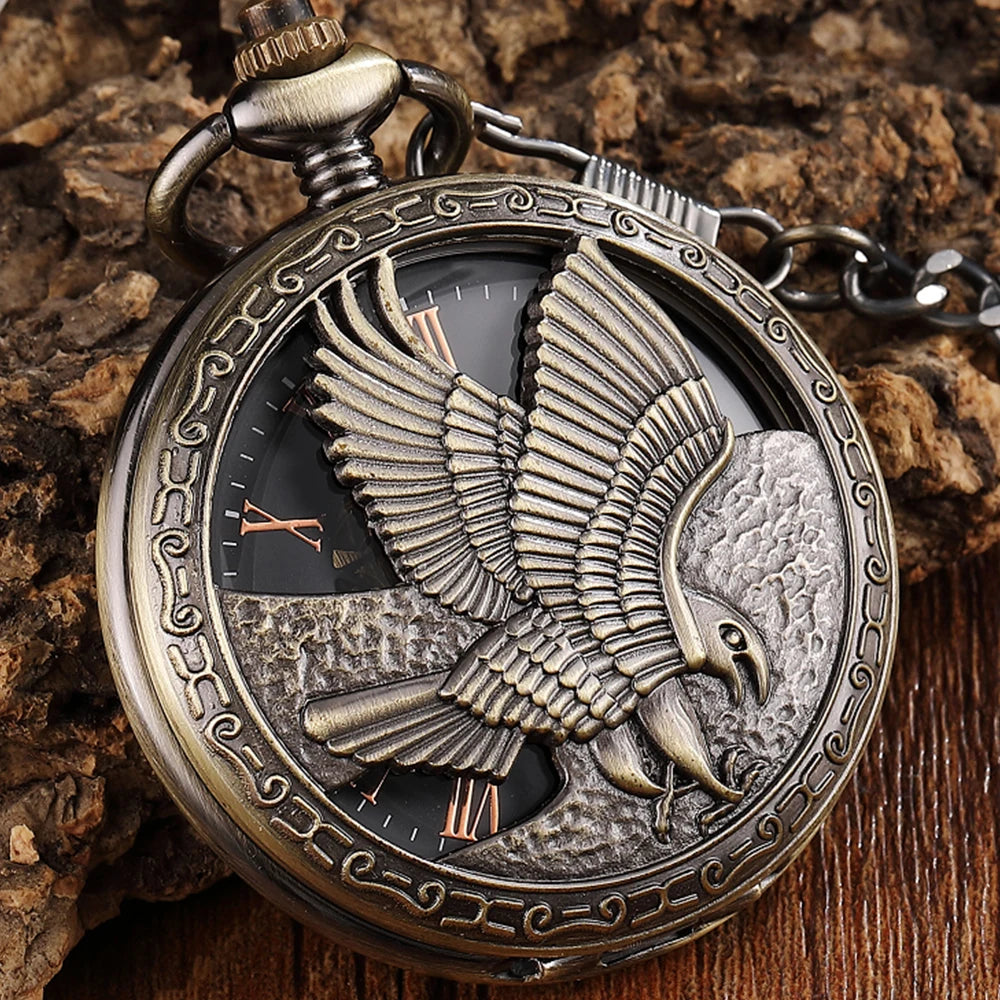 Eagle Antique Steampunk Pocket Watch Vintage Roman Numerals pocket watches for men Necklace Pendant Clock Chain Men's Women Lady