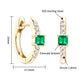 925 Sterling Silver Plated 14K Gold Ladies Hoop Earring 3x3mm Square Artificial Emerald Vintage Earrings for Women Jewelry Gift