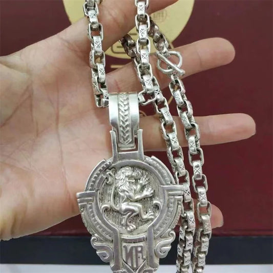 Hand-made/ China Tibetan Silver Ethnic Style Lion Necklace Pendant Fashion Personalized Men and Women Amulet Gift