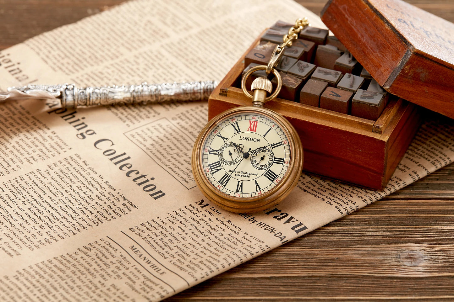 Antique Copper London 1856's Antique 5 Hands Mechanical Pocket & Fob Watches Hand Winding Skeleton Mens Pocket Watch 30Cm Chain