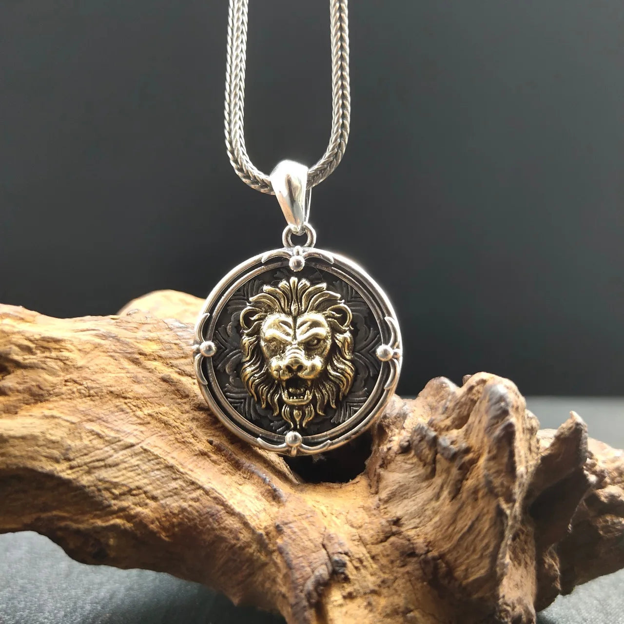 BOCAI New style s925 Silver Street Fashion Lion Head Medallion endant Retro Hip-Hop Personality Men's Pendant