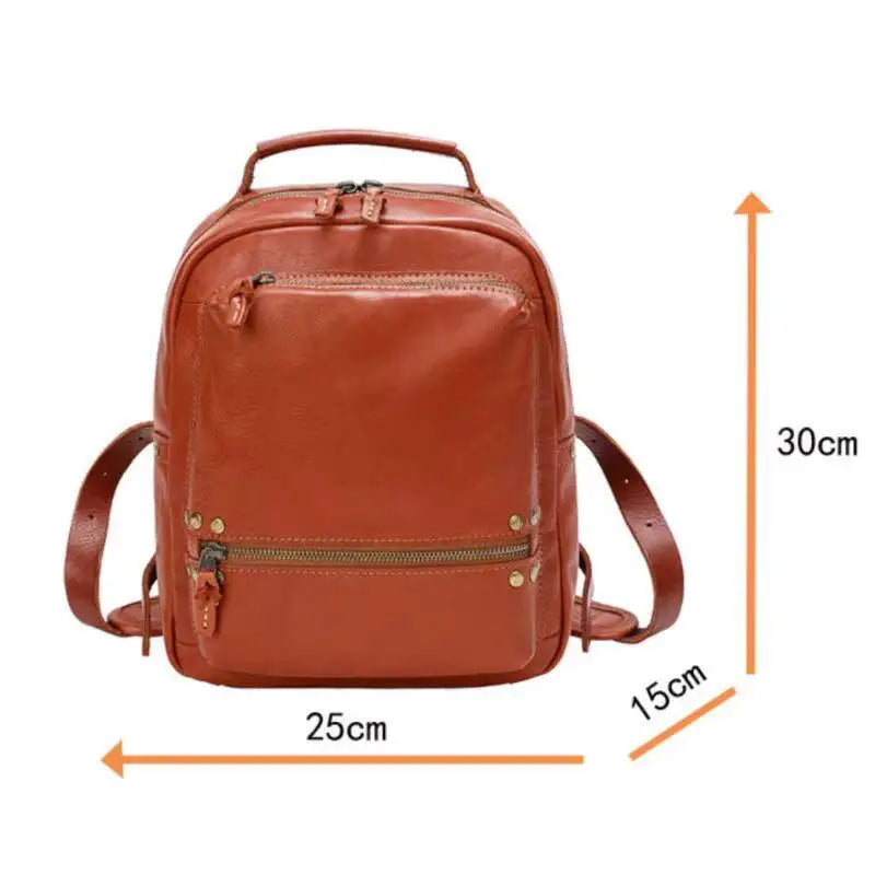 MOTAORA Retro Cowhide Backpack for Women & Men - Luxury Large Capacity Travel Bag with YKK Zippers and Copper Rivet Accents NEW