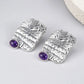 S925 Sterling Silver Stud Earrings for Women Mermaid Retro Texture Geometric Pattern Inlaid Amethyst Ear Stud Jewelry Wholesale