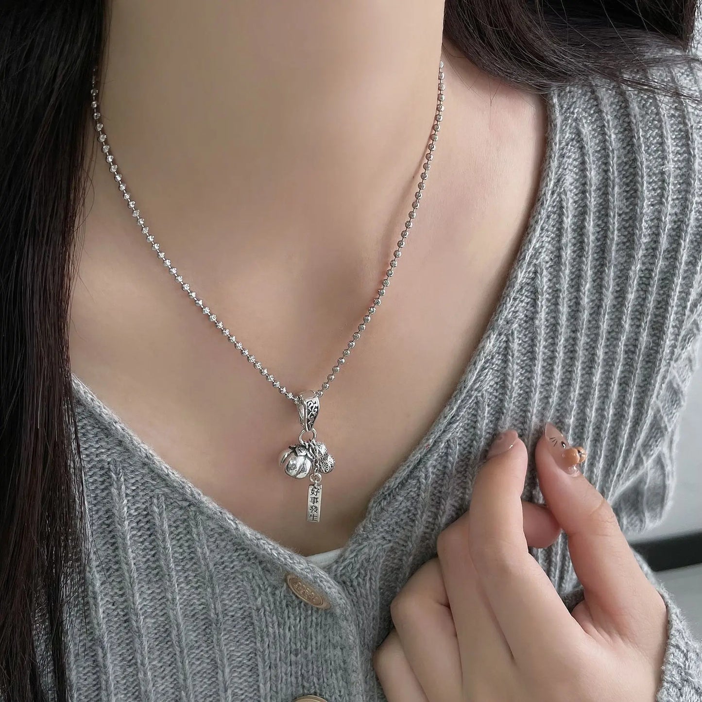 NEW  S925 Pure Silver Retro Auspicious Event Persimmon Peanut Tassel Men's And Women's Personality Pendant