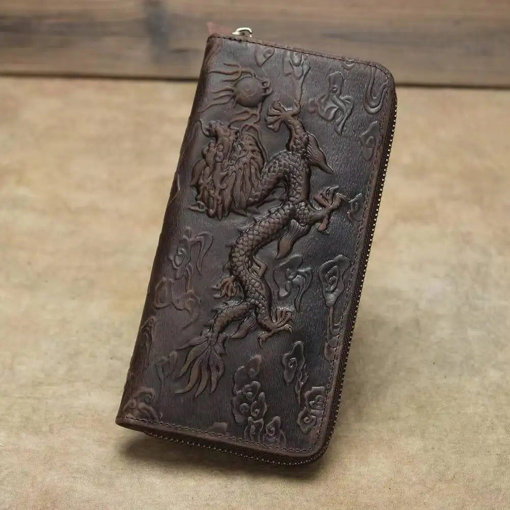 COSMO Unisex Dragon Embossed Card Wallet Oriental Style Leather Handmade