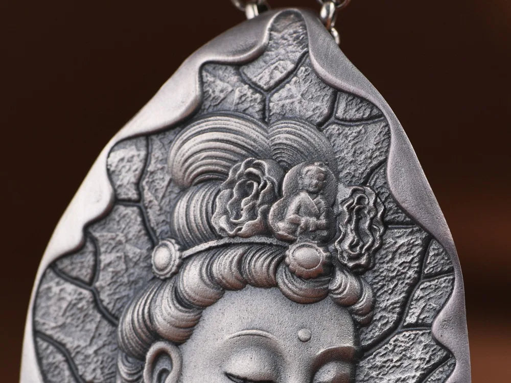 new 990 Silver Retro Wisdom Manjusri Buddha Pendant Lucky Talisman for Men and Women