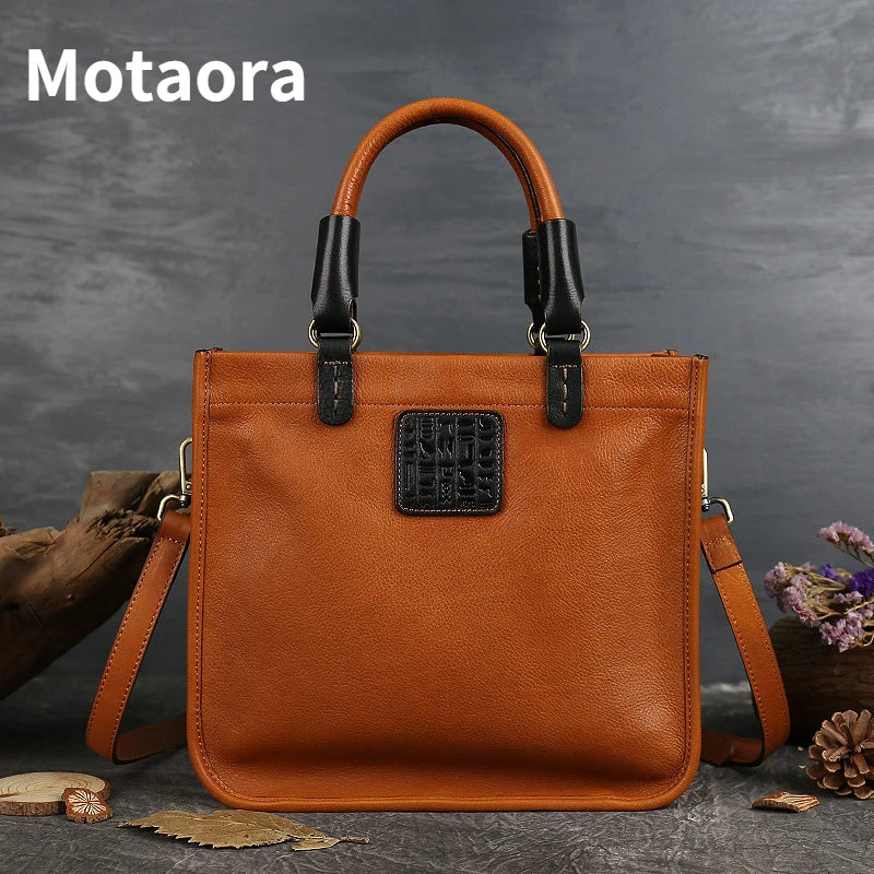 MOTAORA Women Genuine Cowhide Leather Handbag Shoulder Crossbody Bag Top Handle Large Vintage Designer Purse for Women 2025 NEW