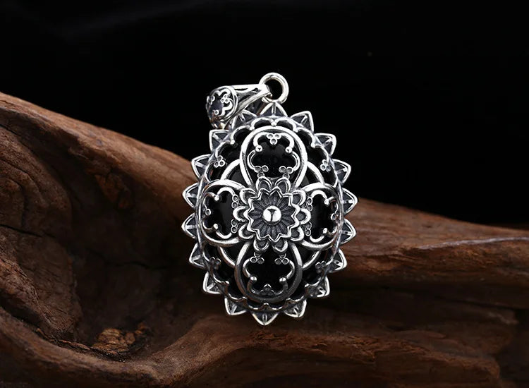 925 Sterling Silver Flower Pendant Thai Silver Antique Finish Vintage Boho Chic Jewelry