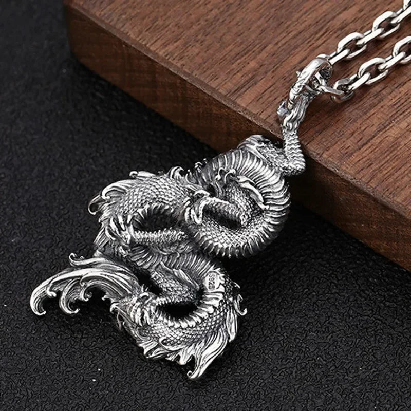 New solid real s925 sterling silver jewelry retro personality good luck dragon pendant stylish Man pendant