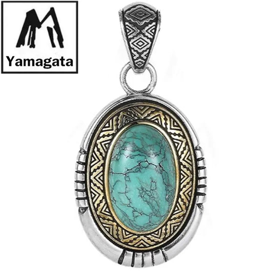 Necklace Pendant Real 925 Sterling Silver Big Natural Turquoise Indian Style Luxury Brand Fine Jewellery Woman Man 2025 Gift P16