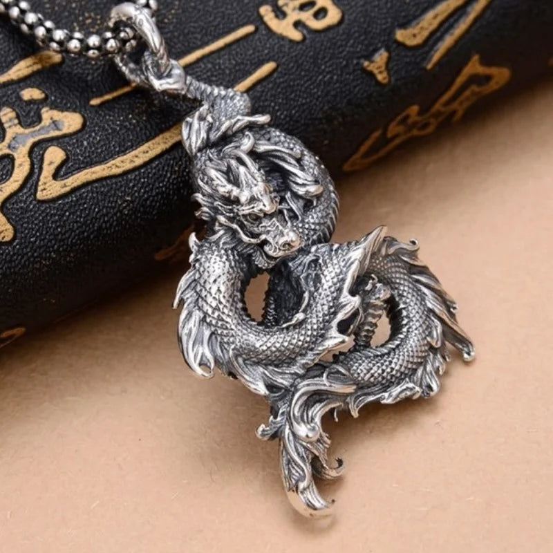 BOCAI S925 Silver Charms Pendants for Women Men Retro 3D Flying Dragon Year of the Loong  Amulet Fashion Jewelry Wholesale