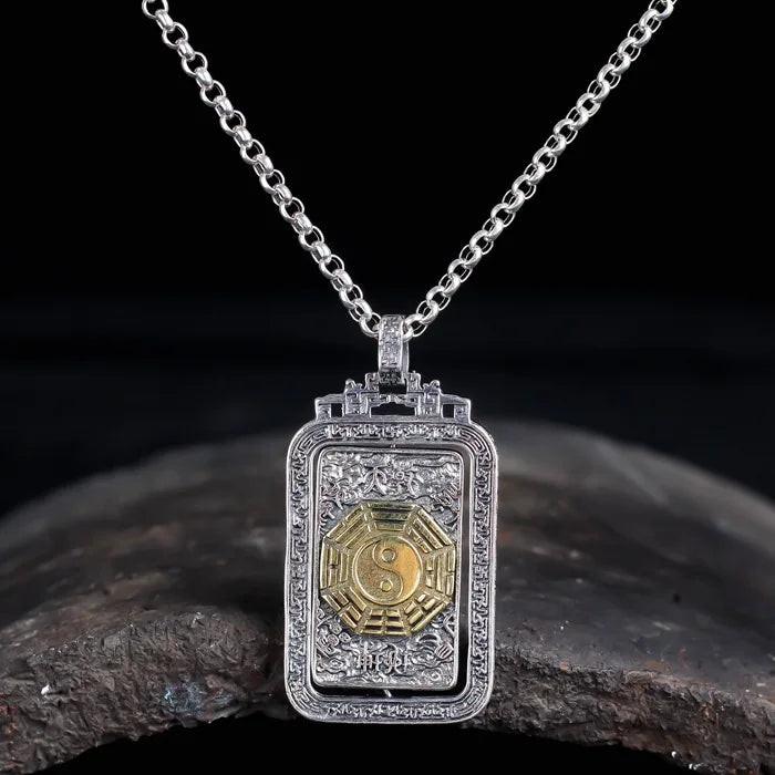 Qiankun Taiba pendant S925 sterling silver rotatable flip personality vintage necklace pendant for men and women