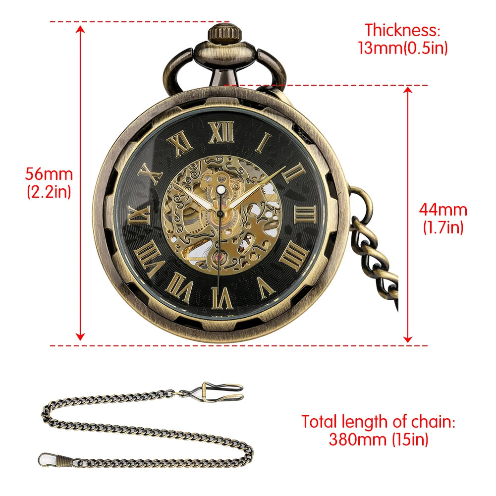 Open Face Roman Numerals Display Mechanical Hand Winding Pocket Watch Elegant Fashion Antique Manual Pocket Clock Gift for Male