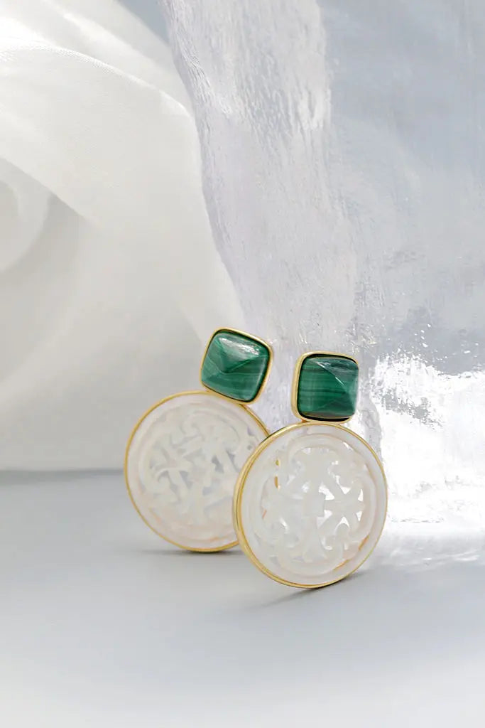 Natural White Shell Openwork 18K Gold Plated Earring Inlaid Black Agate 925 Sterling Silver Earrings Fashion Fine Jewelry Gift