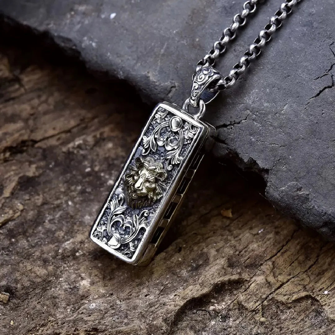 BOCAI NEW S925 Sterling Silver Retro Punk Can Blow Domineering Lion Harmonica Pendant