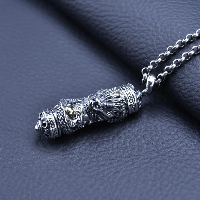 NEW S925  Silver Retro Domineering Shurangama Mantra Tenglong Gawu Box Pendant Men's and Women's Gift