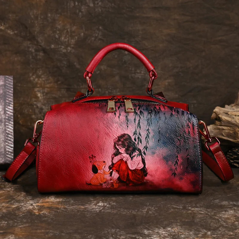 MOTAORA New Retro Leather Women's Shoulder Bag 2025 Trend Ladies Handdrawn Luxury Designer Handbag Women Bags Luxury Handbags