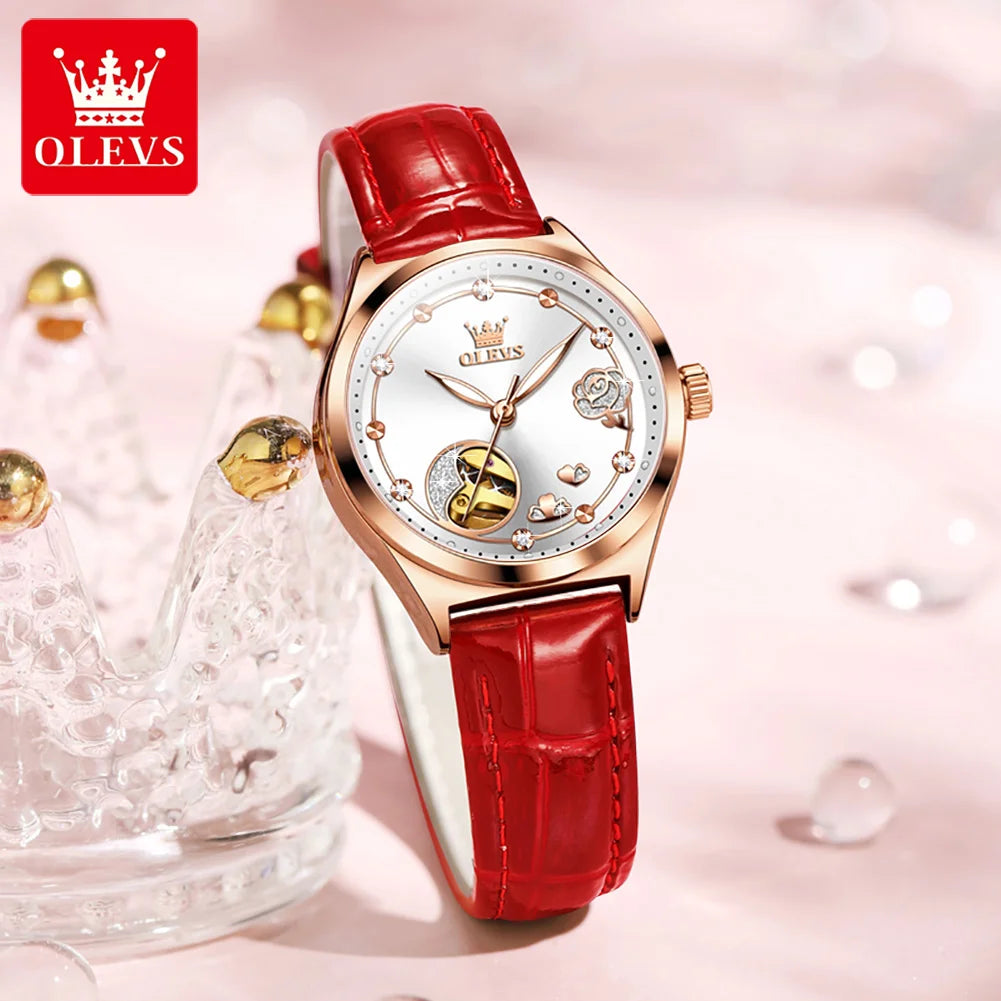 OLEVS Brand Ladies' Watch Fully Automatic Mechanical Watch Fashion Leather Strap 6601