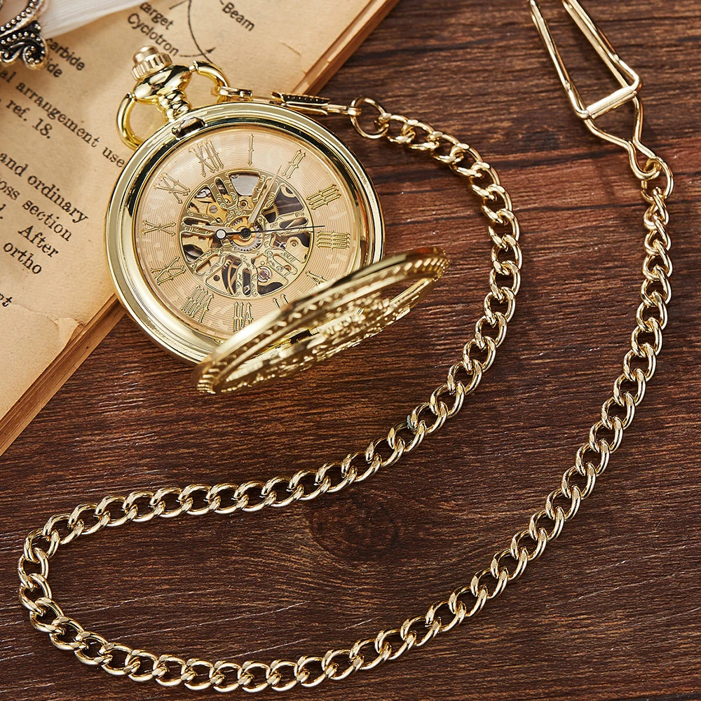 Mechanical Pocket Watch Luxury Antique Skeleton Men Steampunk Mechanical Fob Watches Clock Pendant Hand-winding Relogio De Bolso