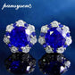 PANSYSEN Vintage 100% 925 Sterling Silver 8MM 2CT Flower Lab Sapphire Diamond Stud Earrings for Women Party Fine Jewelry Gift