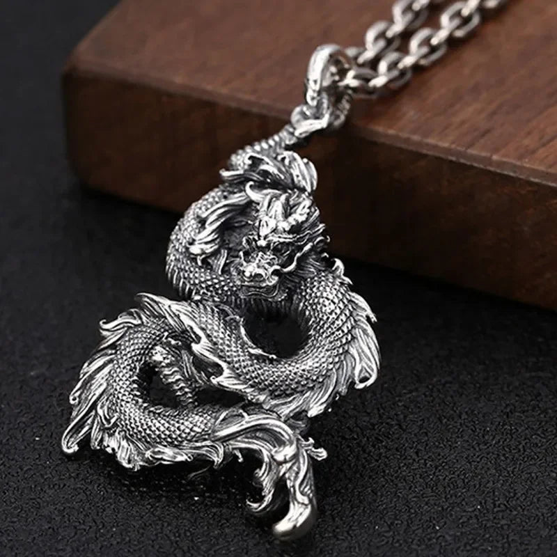New solid real s925 sterling silver jewelry retro personality good luck dragon pendant stylish Man pendant